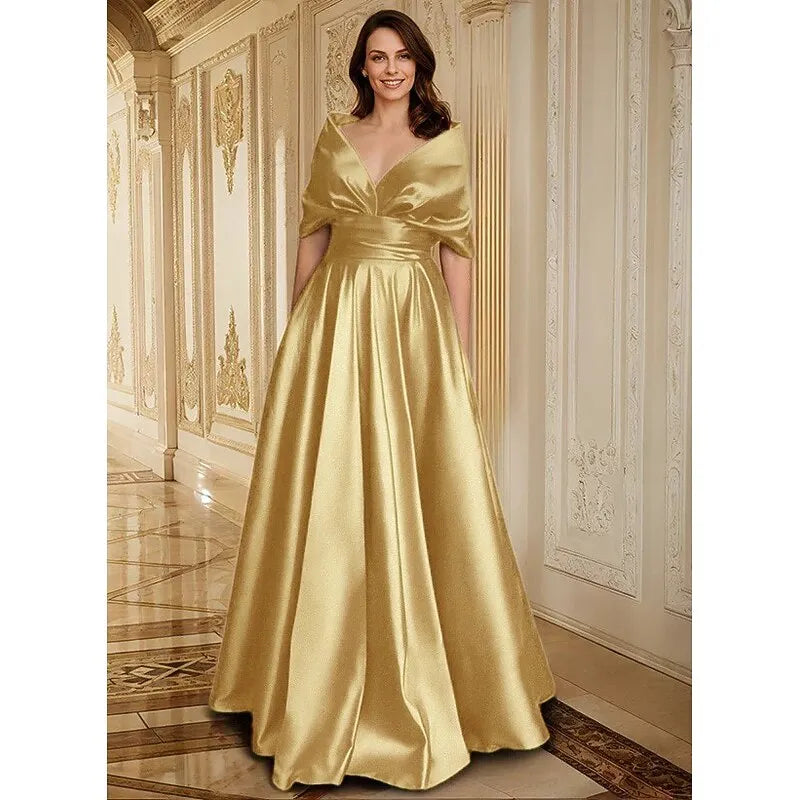 Glamorous A-Line V Neck Short Sleeve Ruched Red Prom Dress With Pocket For Sale