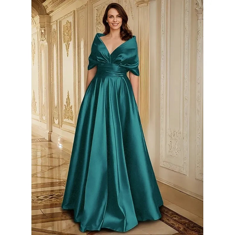 Glamorous A-Line V Neck Short Sleeve Ruched Red Prom Dress With Pocket For Sale