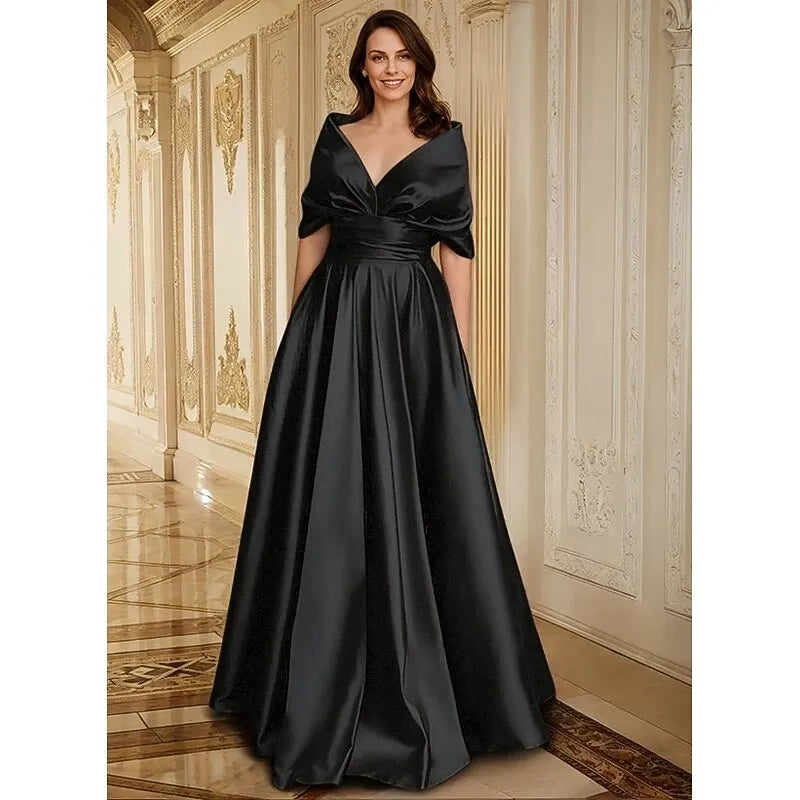 Glamorous A-Line V Neck Short Sleeve Ruched Red Prom Dress With Pocket For Sale