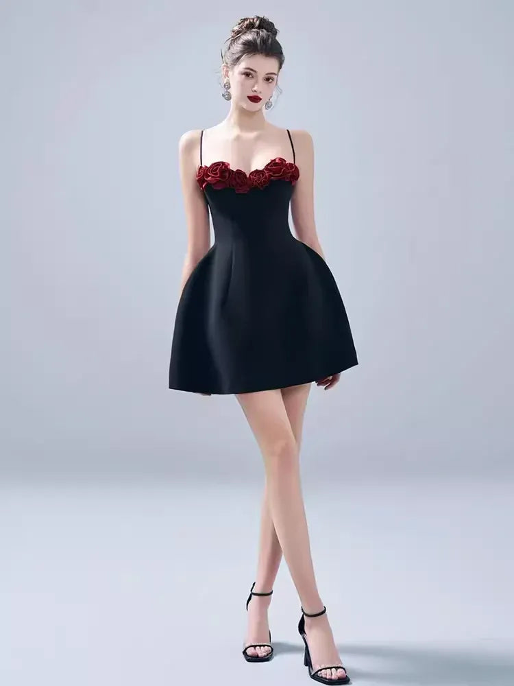 Glamorous A-line Sweetheart Sleeveless Floral Black Mini Homecoming Dress For Women Hot Sale