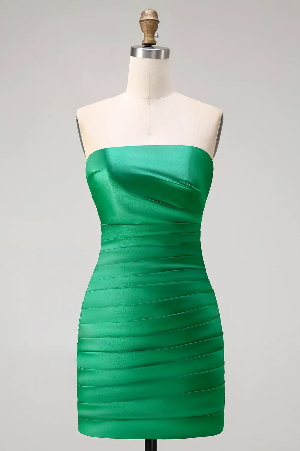 Glamorous A Line Strapless Detachable Bow Ruffled Green Maxi Prom Dress