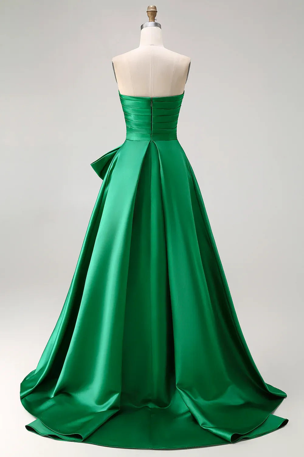 Glamorous A Line Strapless Detachable Bow Ruffled Green Maxi Prom Dress