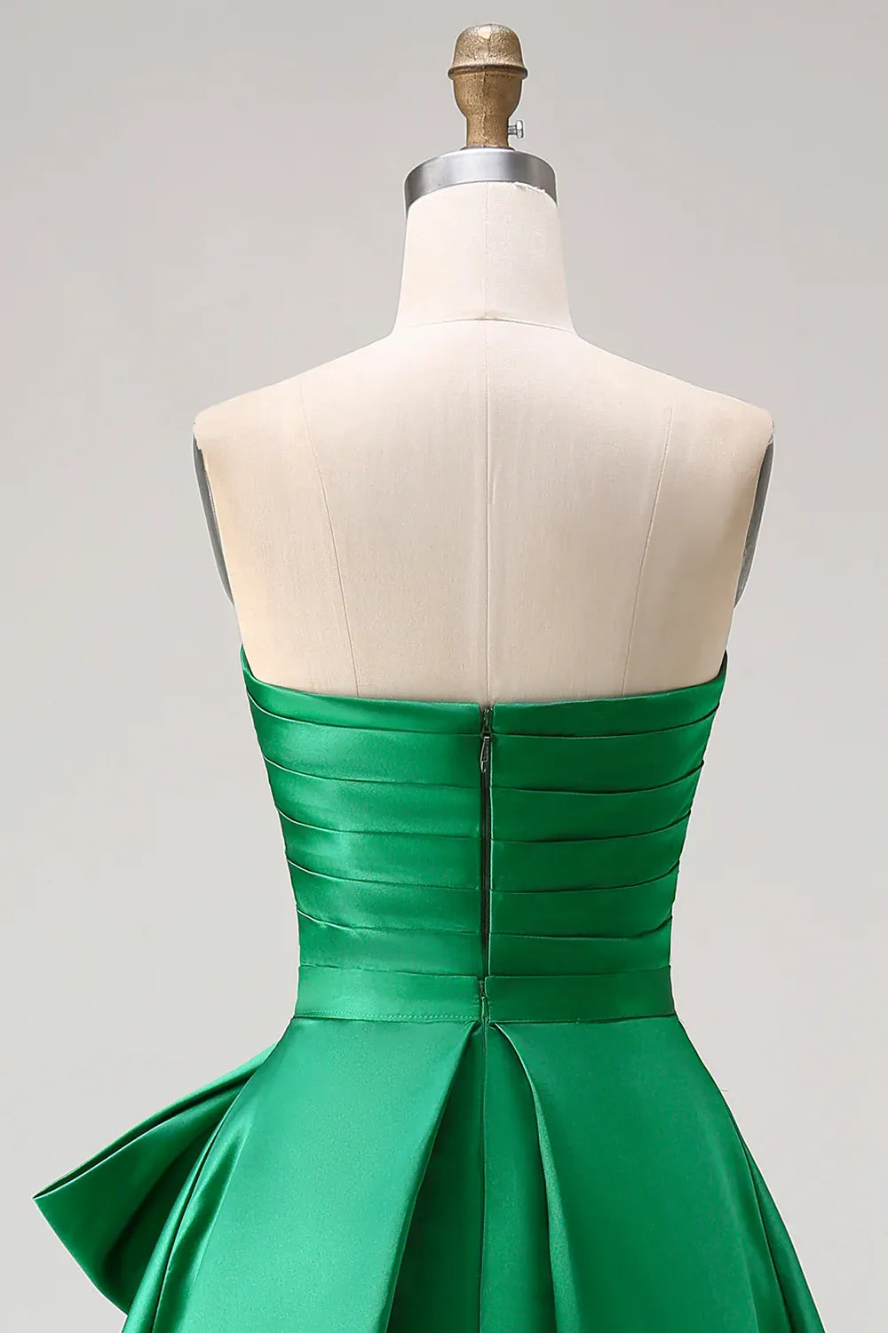 Glamorous A Line Strapless Detachable Bow Ruffled Green Maxi Prom Dress