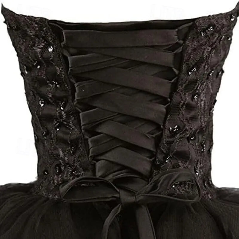 Glamorous Ball-Gown Sweetheart Lace Beaded Black Mini Homecoming Dress