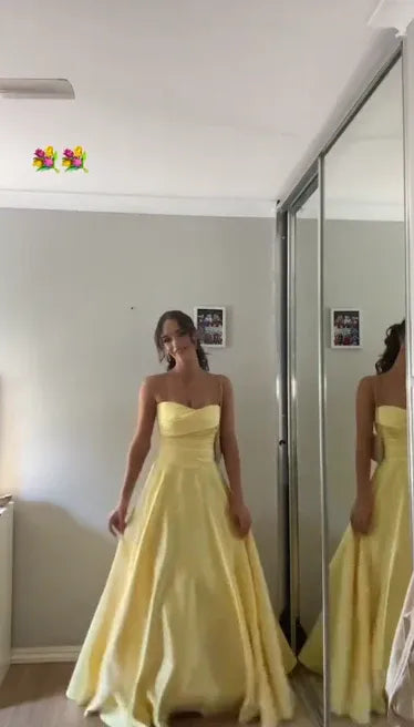 Glamorous Ball Gown Strapless Lace-Up Yellow Floor-Length Prom Dresses