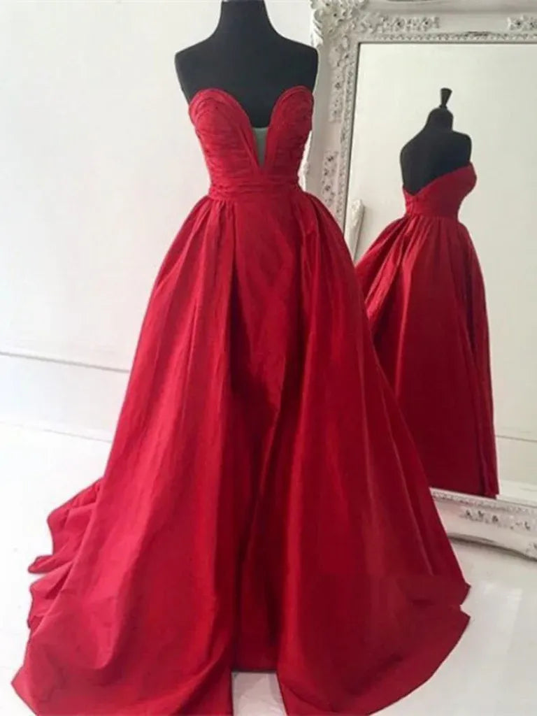 Glamorous Ball Gown Sweetheart Satin Red Long Prom Dress Custom
