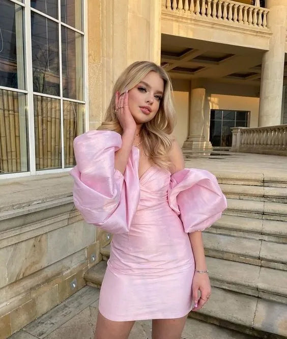 Glamorous Bodycon Sweetheart Puff Sleeve Mini Party Dress Homecoming Dress