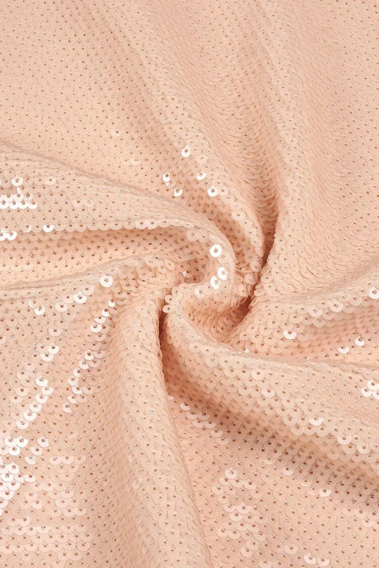 Glamorous Mermaid Halter-Neck Sleeveless Sequin-Floral Blush Floor-Length Evening Dress for Women