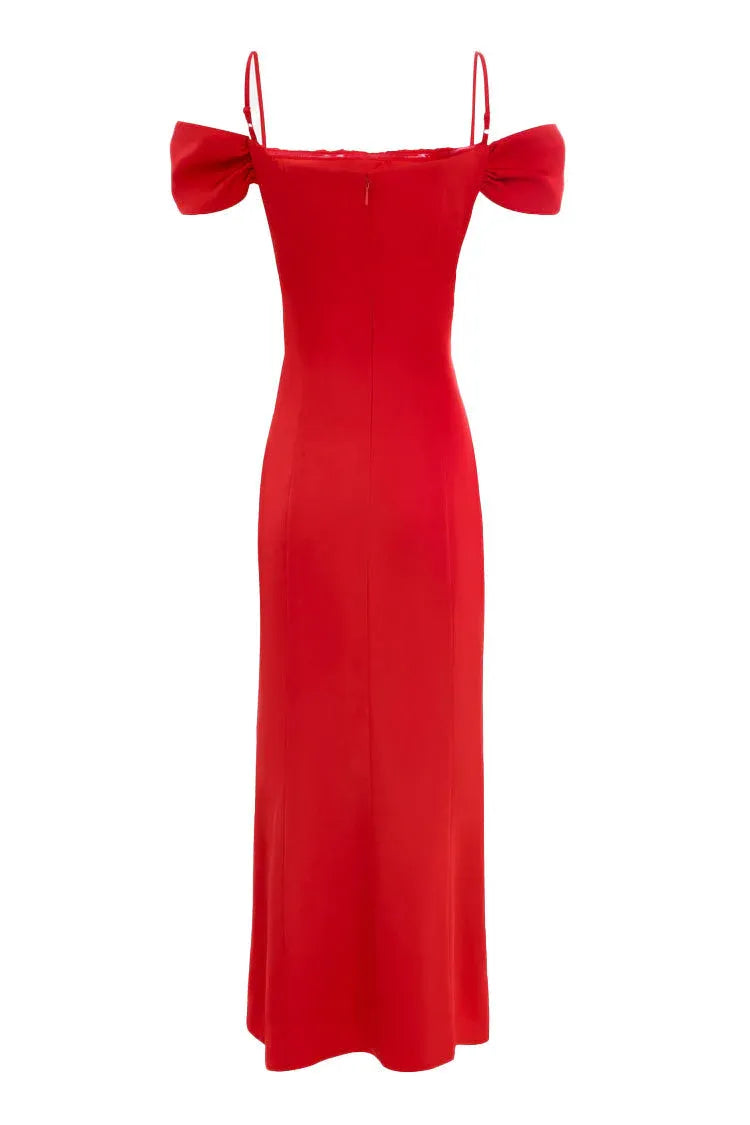 Glamorous Mermaid Off-Shoulder Short-Sleeve Ruched Red Long Prom Dress for Women For Sale