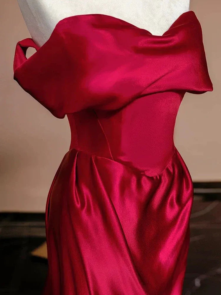 Glamorous Mermaid Off-the-Shoulder Sleeveless Draped Red Train Prom Dress for Women Custom