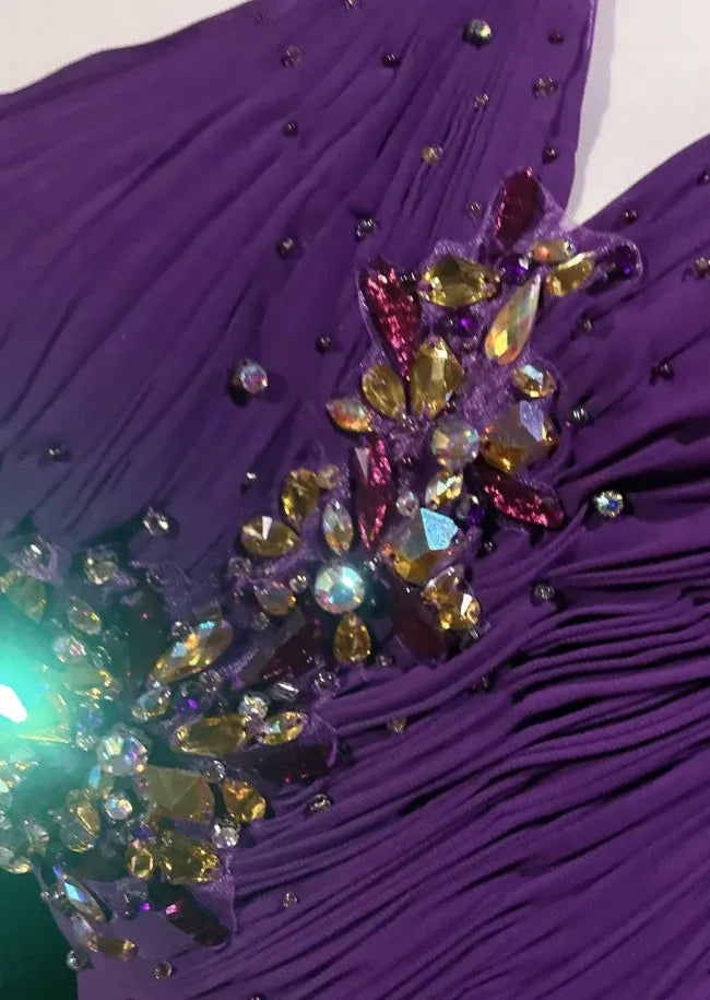 Glamorous Mermaid One-Shoulder Sleeveless Beaded Purple Maxi Prom Dress for Women Custom