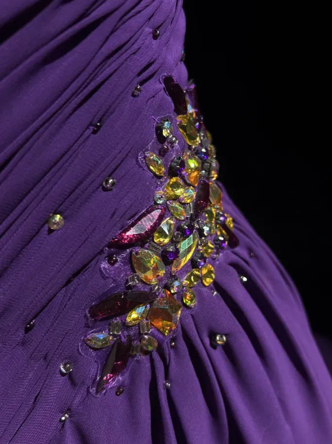 Glamorous Mermaid One-Shoulder Sleeveless Beaded Purple Maxi Prom Dress for Women Custom