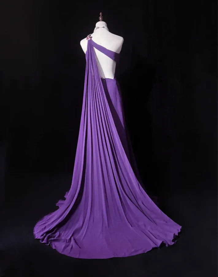 Glamorous Mermaid One-Shoulder Sleeveless Beaded Purple Maxi Prom Dress for Women Custom