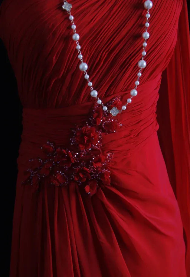 Glamorous Mermaid One-Shoulder Sleeveless Beaded Red Maxi Prom Dress for Women Custom