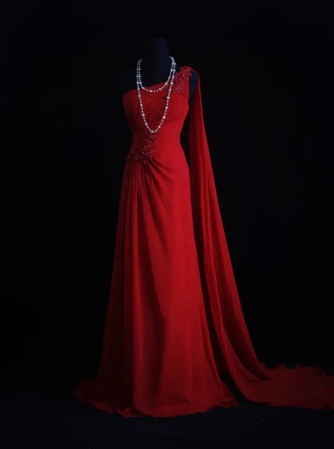 Glamorous Mermaid One-Shoulder Sleeveless Beaded Red Maxi Prom Dress for Women Custom