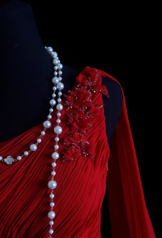 Glamorous Mermaid One-Shoulder Sleeveless Beaded Red Maxi Prom Dress for Women Custom