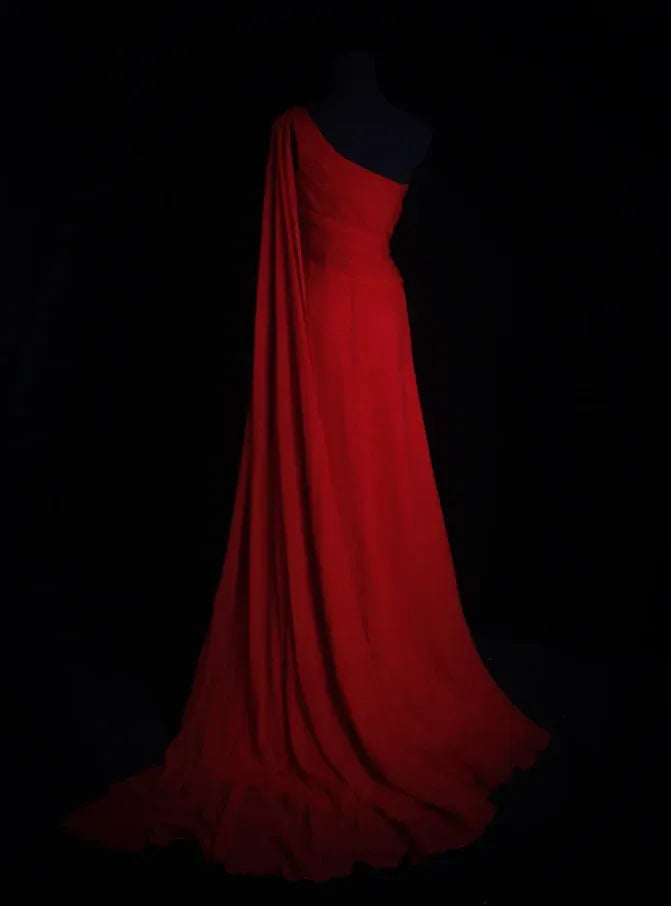 Glamorous Mermaid One-Shoulder Sleeveless Beaded Red Maxi Prom Dress for Women Custom