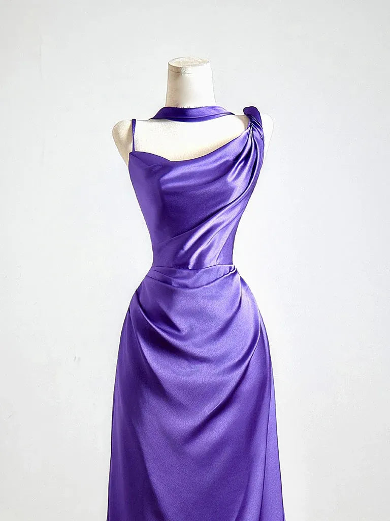 Glamorous Mermaid One-shoulder Sleeveless Draped Purple Maxi Prom Dress for Women Custom
