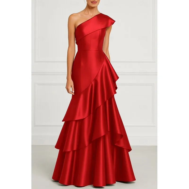 Glamorous Mermaid One Shoulder Ruffle Navy Blue Floor Length Prom Dress Hot Sale