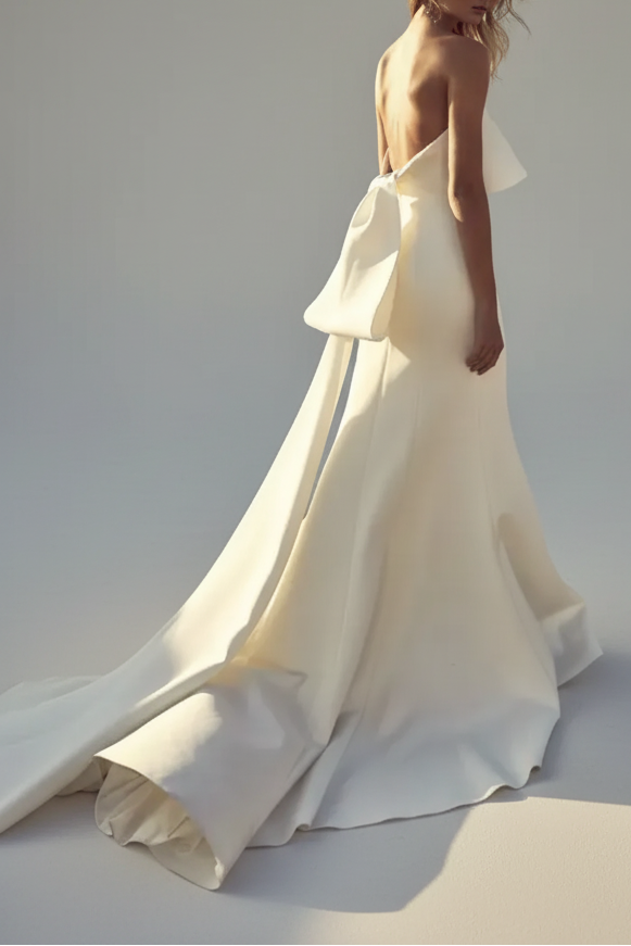 Glamorous Mermaid Strapless Bow White Floor-Length Wedding Dresses