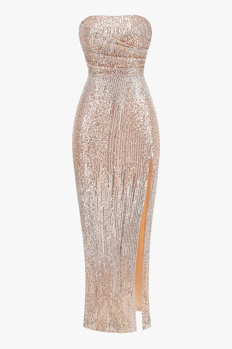 Glamorous Mermaid Strapless Sleeveless Sequin Ombre Rose-Gold Floor-Length Evening Dress for Women