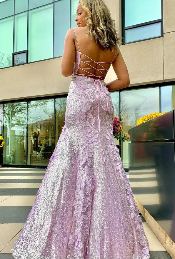 Glamorous Mermaid Sweetheart-Neck 3D-Flower Lilac Maxi Prom Dress for Women hot sale