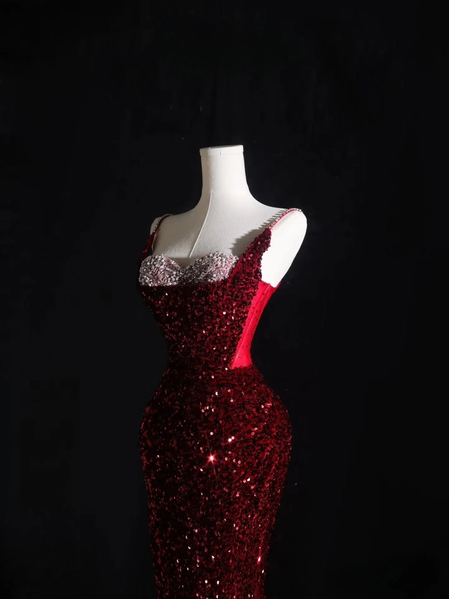 Glamorous Mermaid Sweetheart-Neck Sequin Burgundy Maxi Prom Dress for Women ready to ship