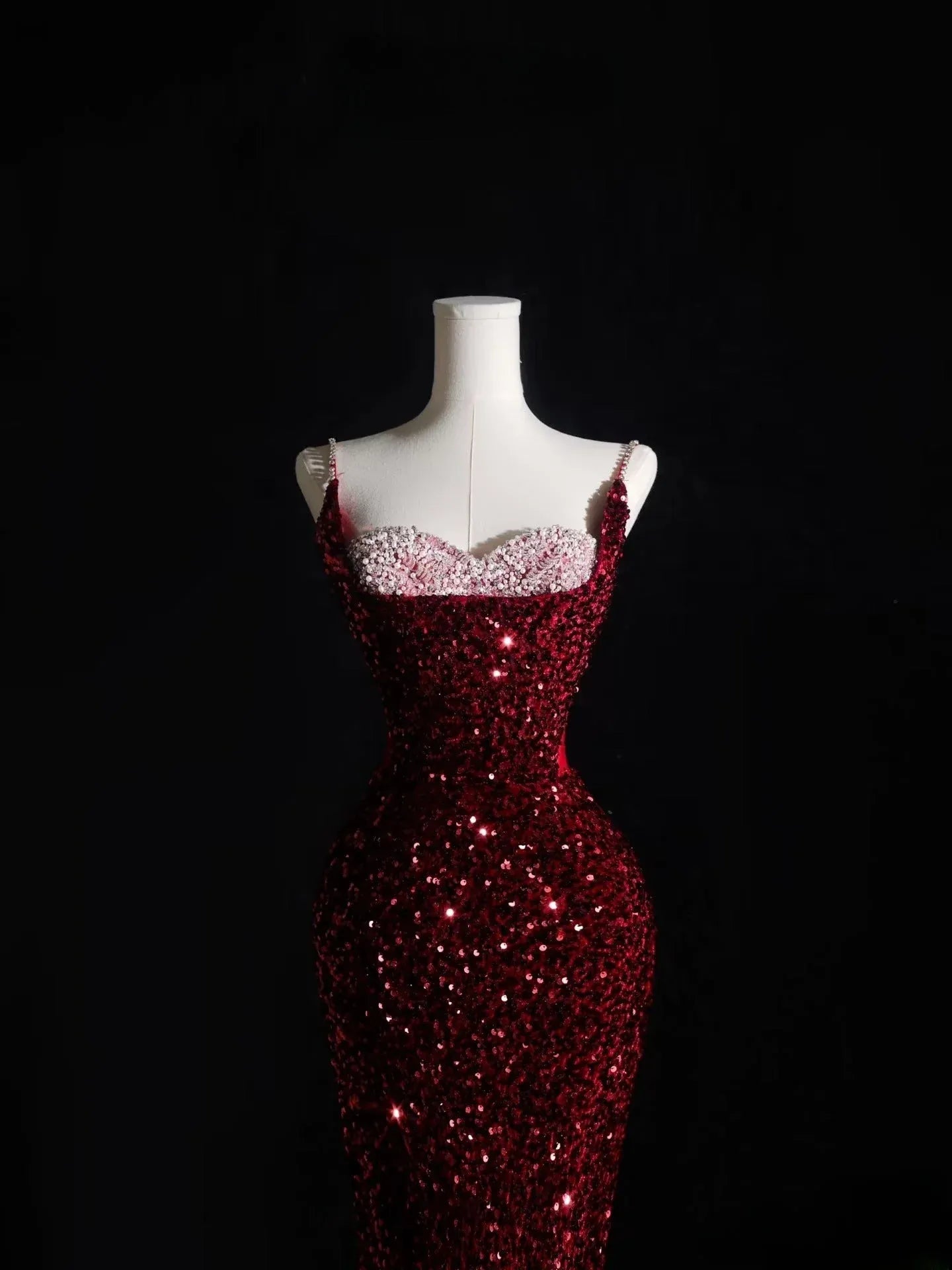 Glamorous Mermaid Sweetheart-Neck Sequin Burgundy Maxi Prom Dress for Women ready to ship