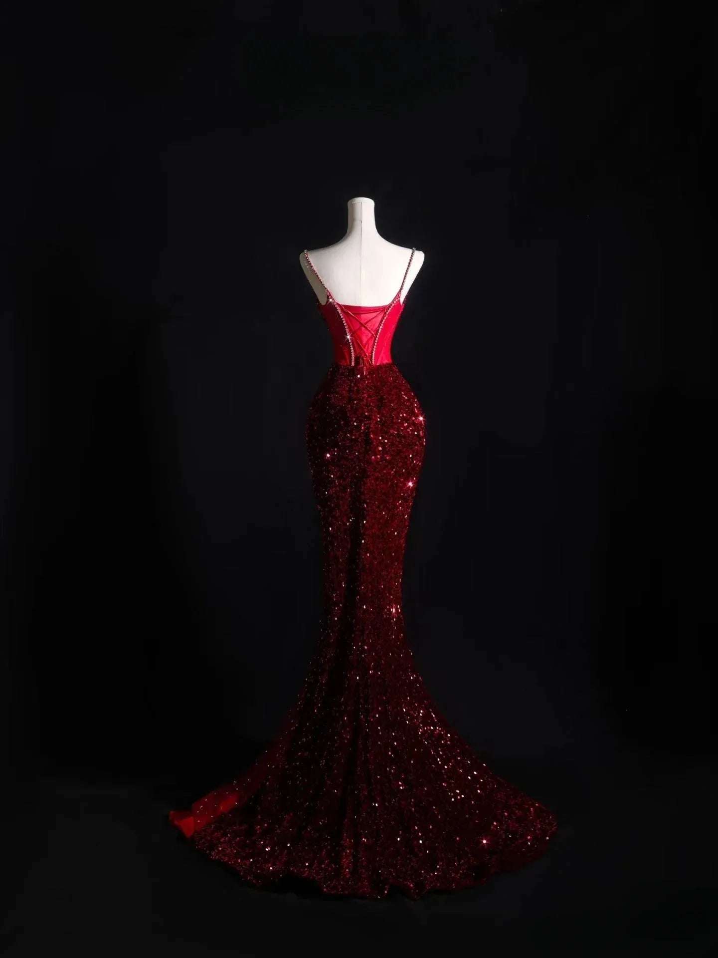 Glamorous Mermaid Sweetheart-Neck Sequin Burgundy Maxi Prom Dress for Women ready to ship