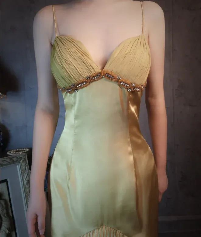 Glamorous Mermaid Sweetheart-Neck Sleeveless Beaded Gold Maxi Prom Dress for Women Custom