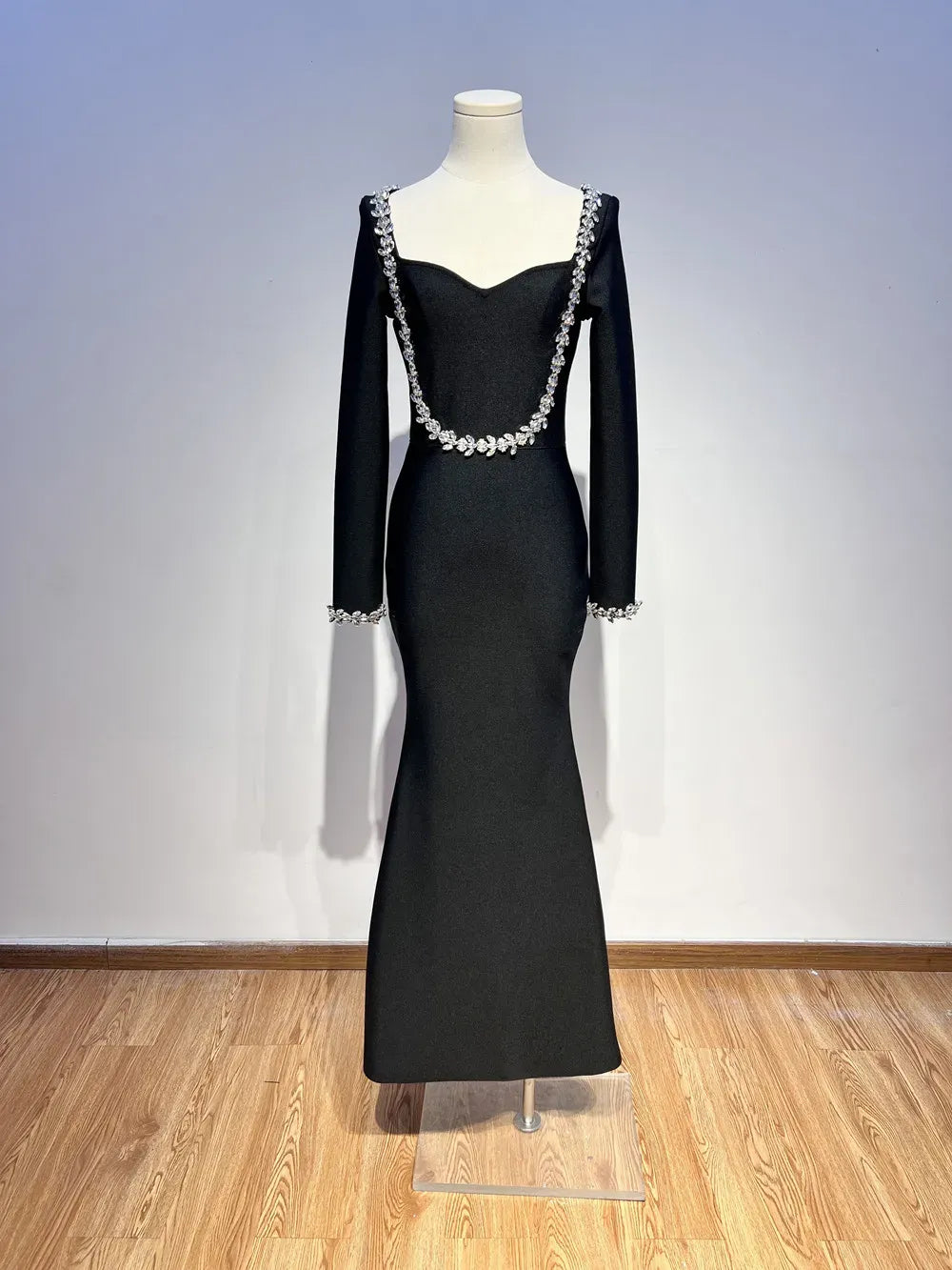 Glamorous Mermaid Sweetheart Long Sleeves Rhinestone Brown Long Prom Dress