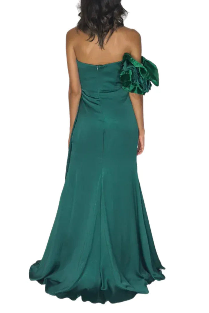 Glamorous Mermaid Sweetheart Neck Beaded Bow Detail Emerald Floor-Length Prom Dresses