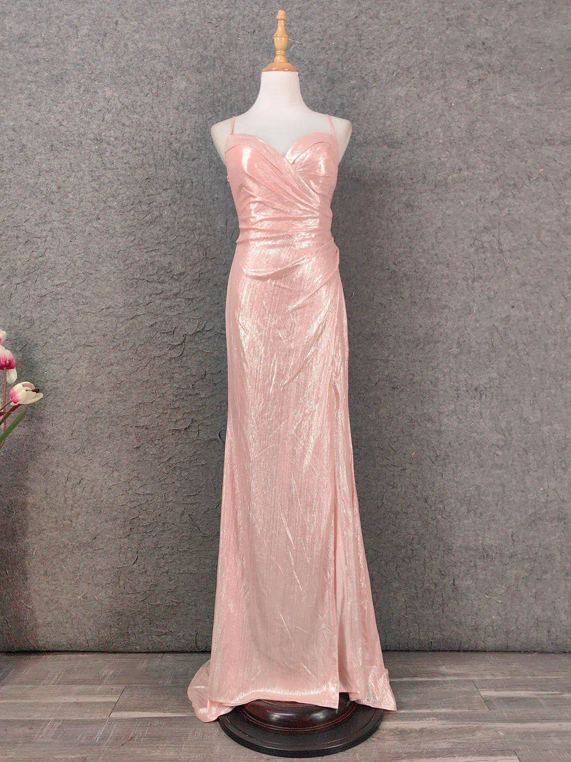 Glamorous Mermaid Sweetheart Neck Sleeveless Shimmer Blush Pink Maxi Prom Dress for Women Ready to Ship