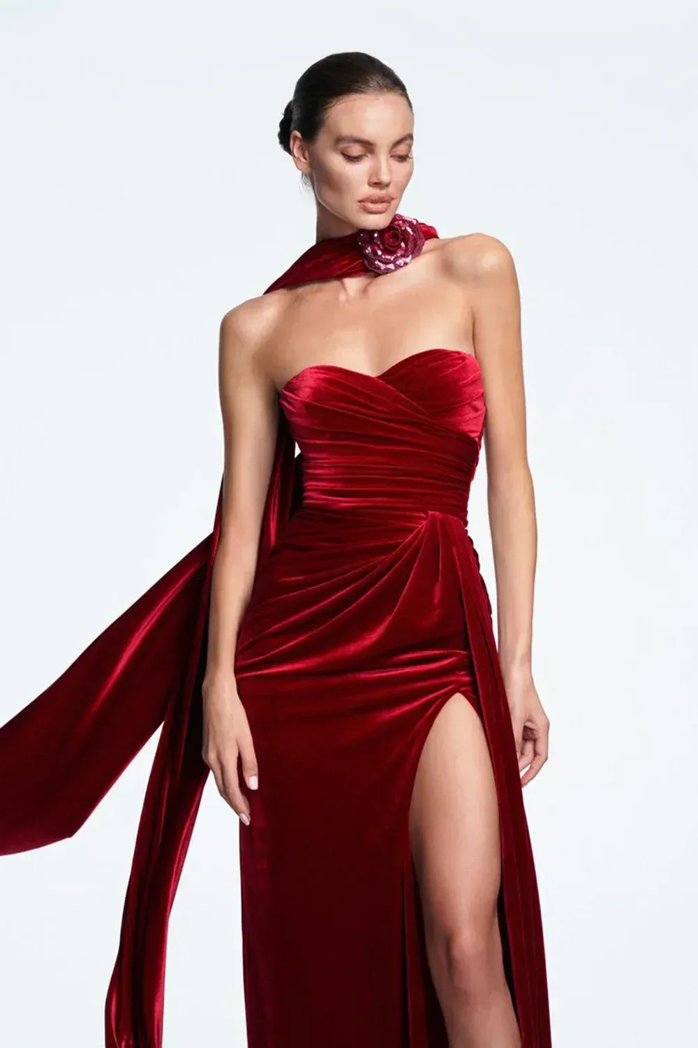 Glamorous Mermaid Sweetheart Ruched Draped Red Floor Length Prom Dress