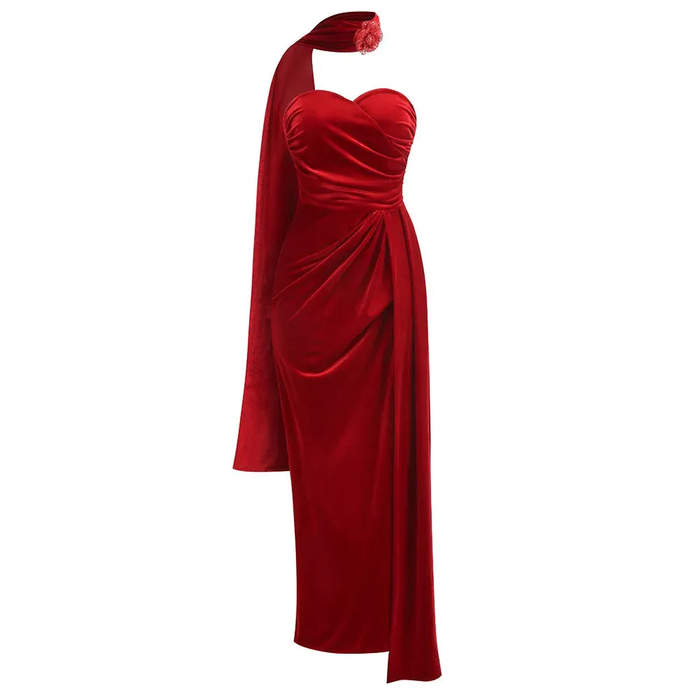 Glamorous Mermaid Sweetheart Ruched Draped Red Floor Length Prom Dress