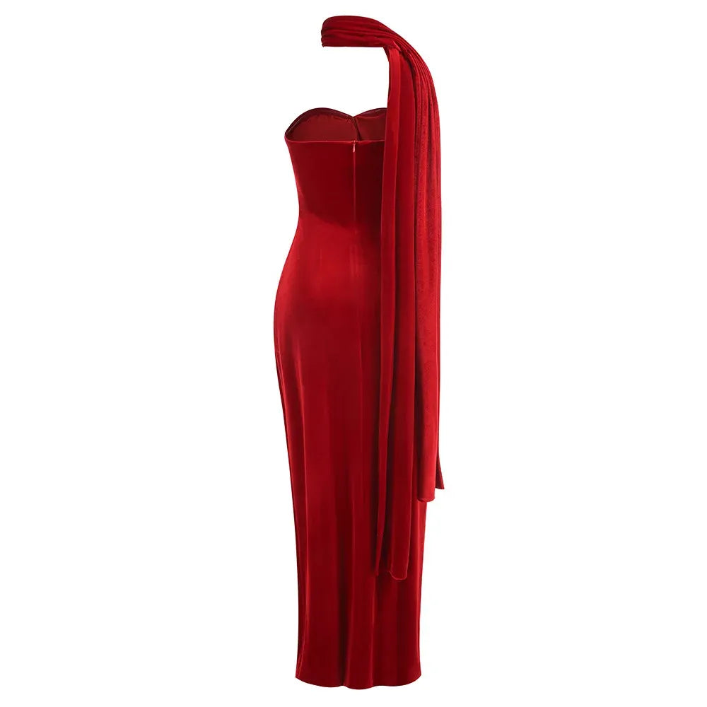 Glamorous Mermaid Sweetheart Ruched Draped Red Floor Length Prom Dress