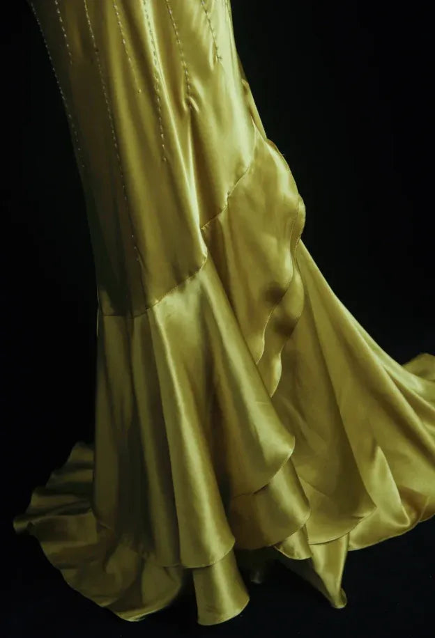 Glamorous Mermaid Sweetheart Sleeveless Beaded Gold Maxi Prom Dress for Women Hot Sale