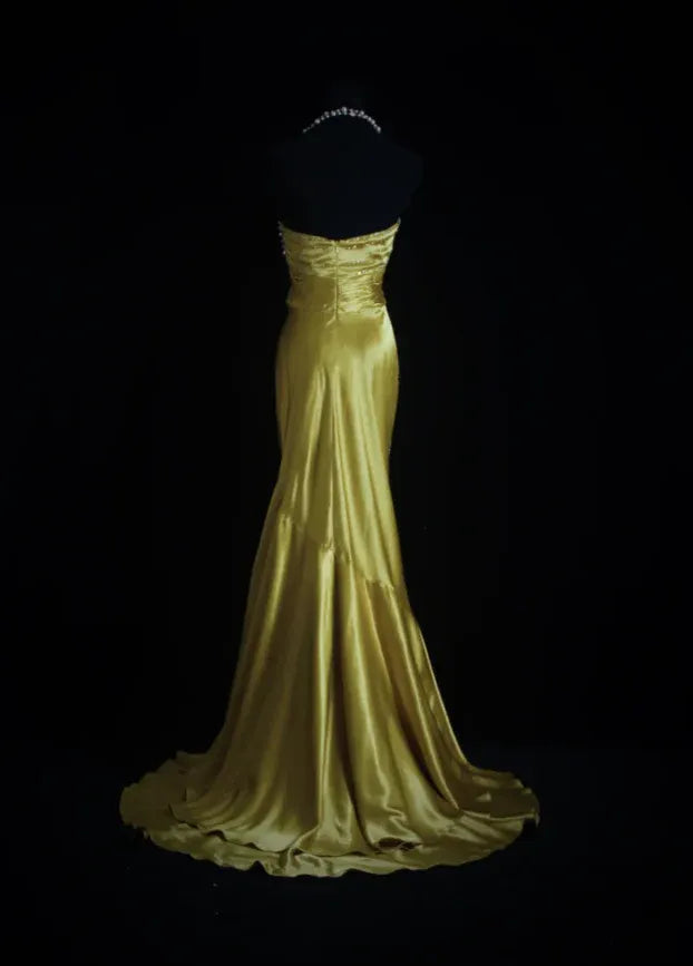 Glamorous Mermaid Sweetheart Sleeveless Beaded Gold Maxi Prom Dress for Women Hot Sale