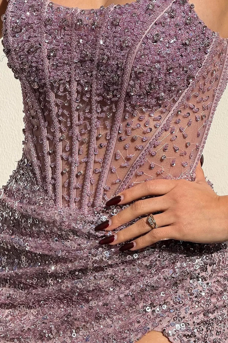 Glamorous Sequin Maxi Evening Dress Lavender Strapless Sweetheart for Women