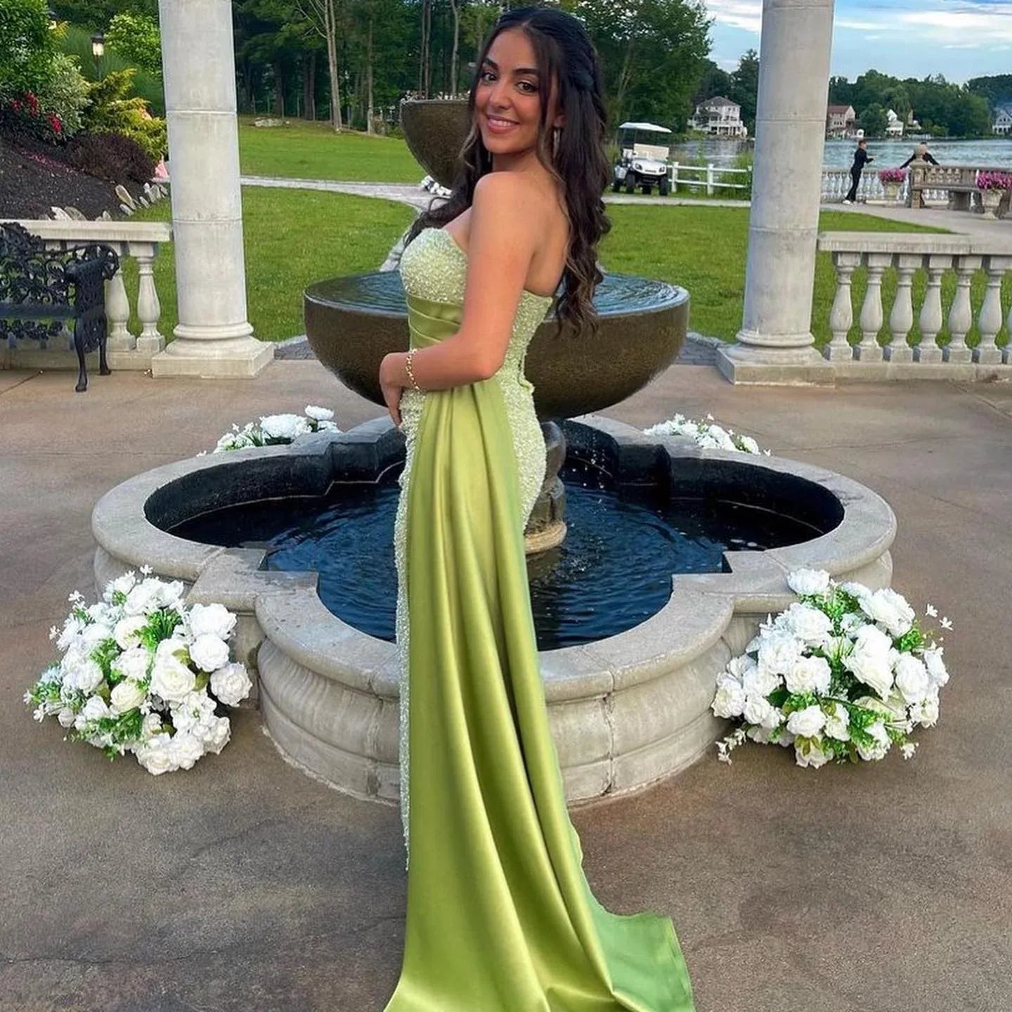 Glamorous Sheath Off Shoulder Sequin Sage Floor-Length Prom Dresses