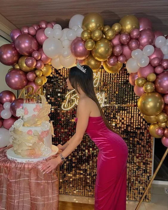 Glamorous Sheath Sweetheart Strapless Ruched Velvet Hot Pink Maxi Evening Dress for Women