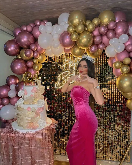 Glamorous Sheath Sweetheart Strapless Ruched Velvet Hot Pink Maxi Evening Dress for Women