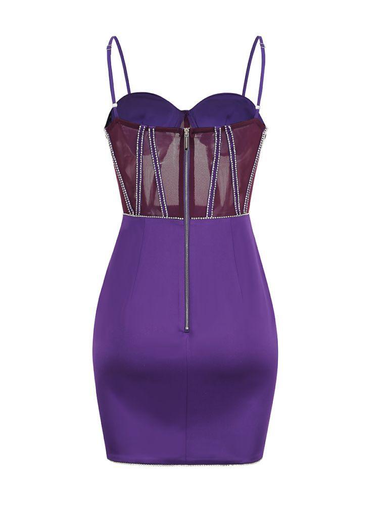 Glamorous Bodycon Sweetheart Corset Purple Mini Homecoming Dress With Rhinestones