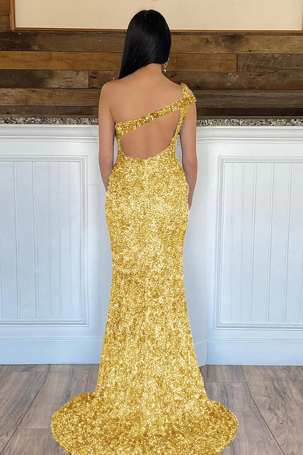 Sparkly Sequins  Mermaid One Shoulder Long Prom Dresses