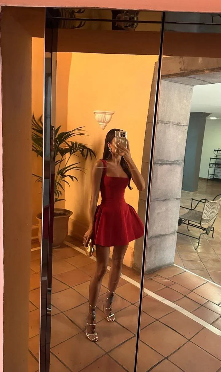 Gorgeous A-Line Square Neck Sleeveless Lace Up Short-Mini Homecoming Dress