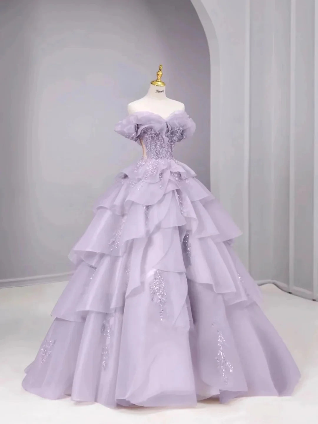 Gorgeous A Line Off The Shoulder Sequins Lilac Long Prom Dress Evening Dress