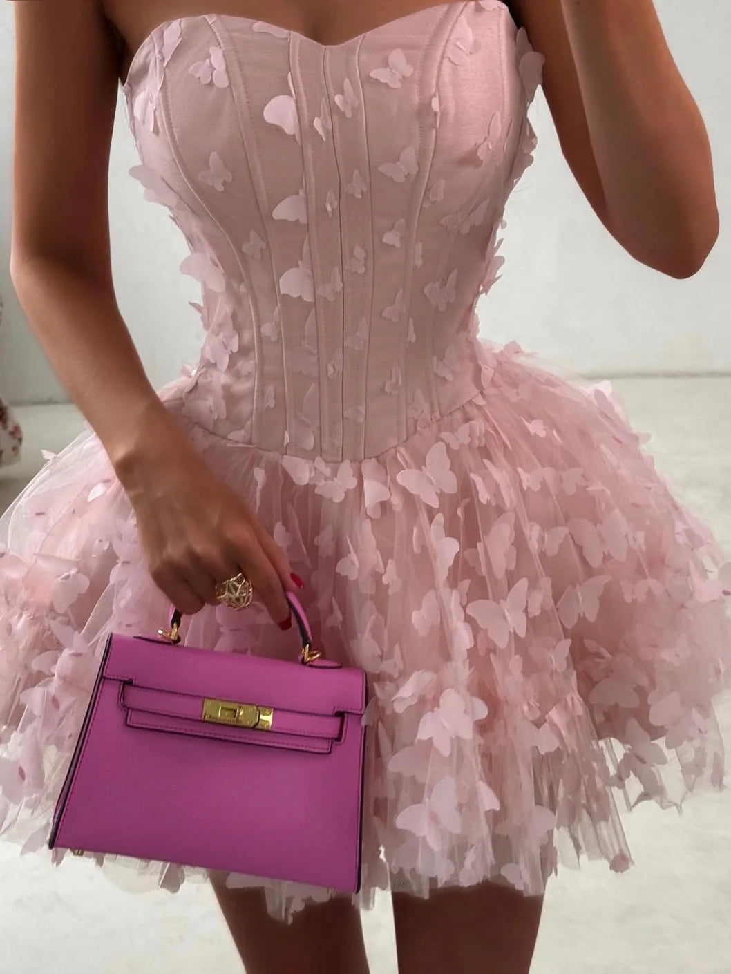 Gorgeous A Line Sweetheart Butterfly Appliques Pink Short Homecoming Dress