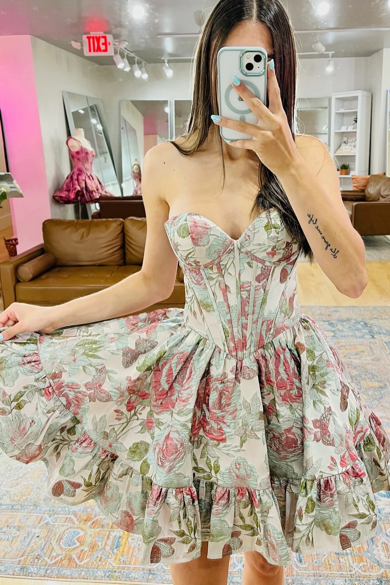 Gorgeous A Line Sweetheart Printed Corset Grey Pink Short Homecoming Dress