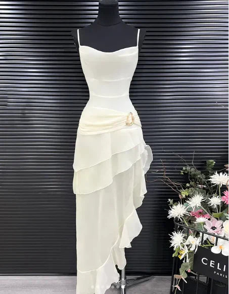 Gorgeous Fitted Spaghetti Straps Sleeveless Backless Asymmetrical Solid Color Prom Dress