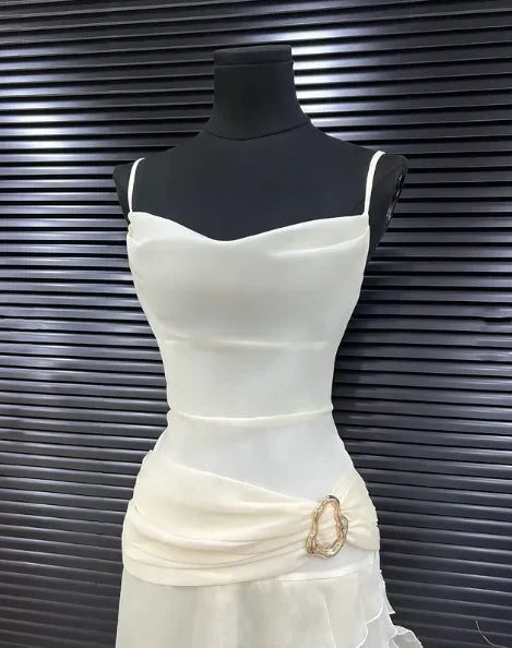 Gorgeous Fitted Spaghetti Straps Sleeveless Backless Asymmetrical Solid Color Prom Dress
